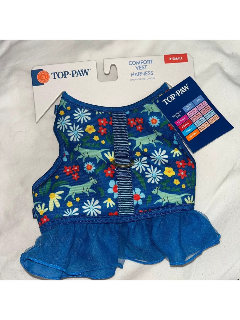 New Top Paw Dog Fashion Harness Vest Dress Skirt Blue Floral XS